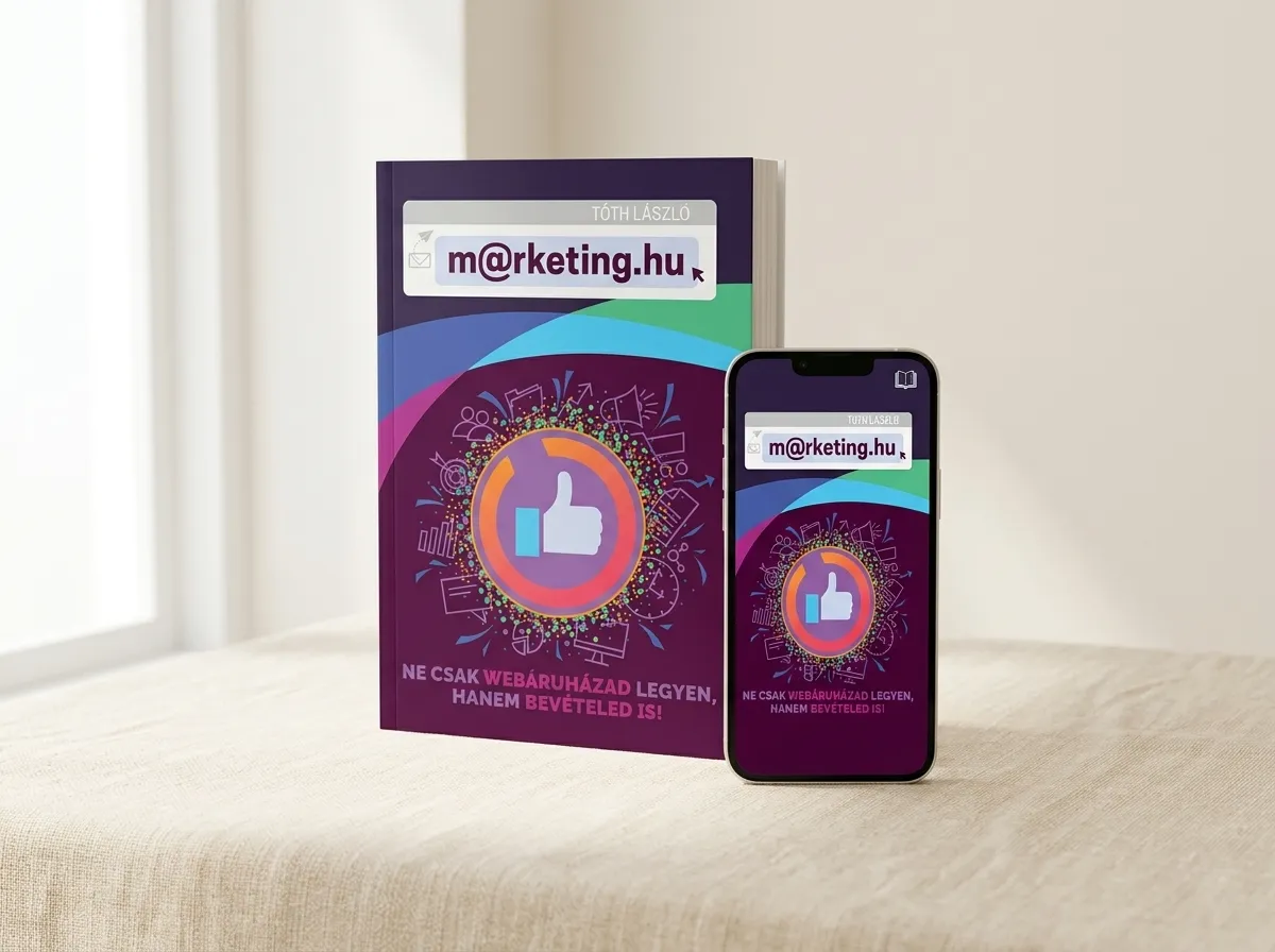 A m@rketing.hu könyv nyomtatott példánya és e-book változata telefonon